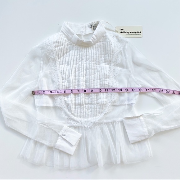 NWT Sheer Tulle Blouse with Ruffle Yoke Detail - Picture 4 of 6